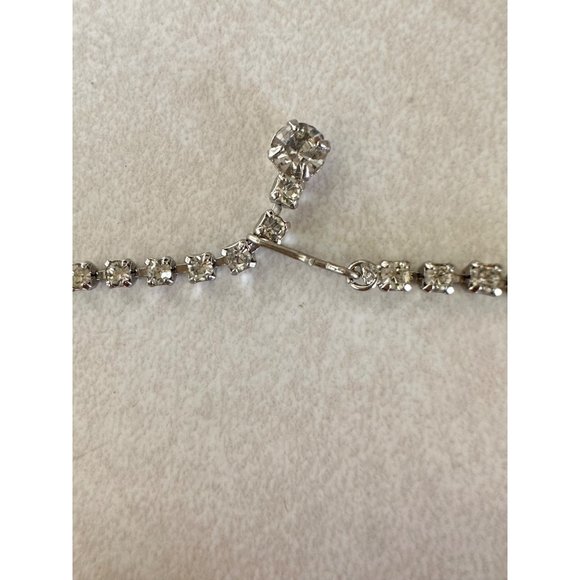 Vintage MCM 1950s silver tone clear round navettes glass rhinestones necklace - Picture 5 of 7